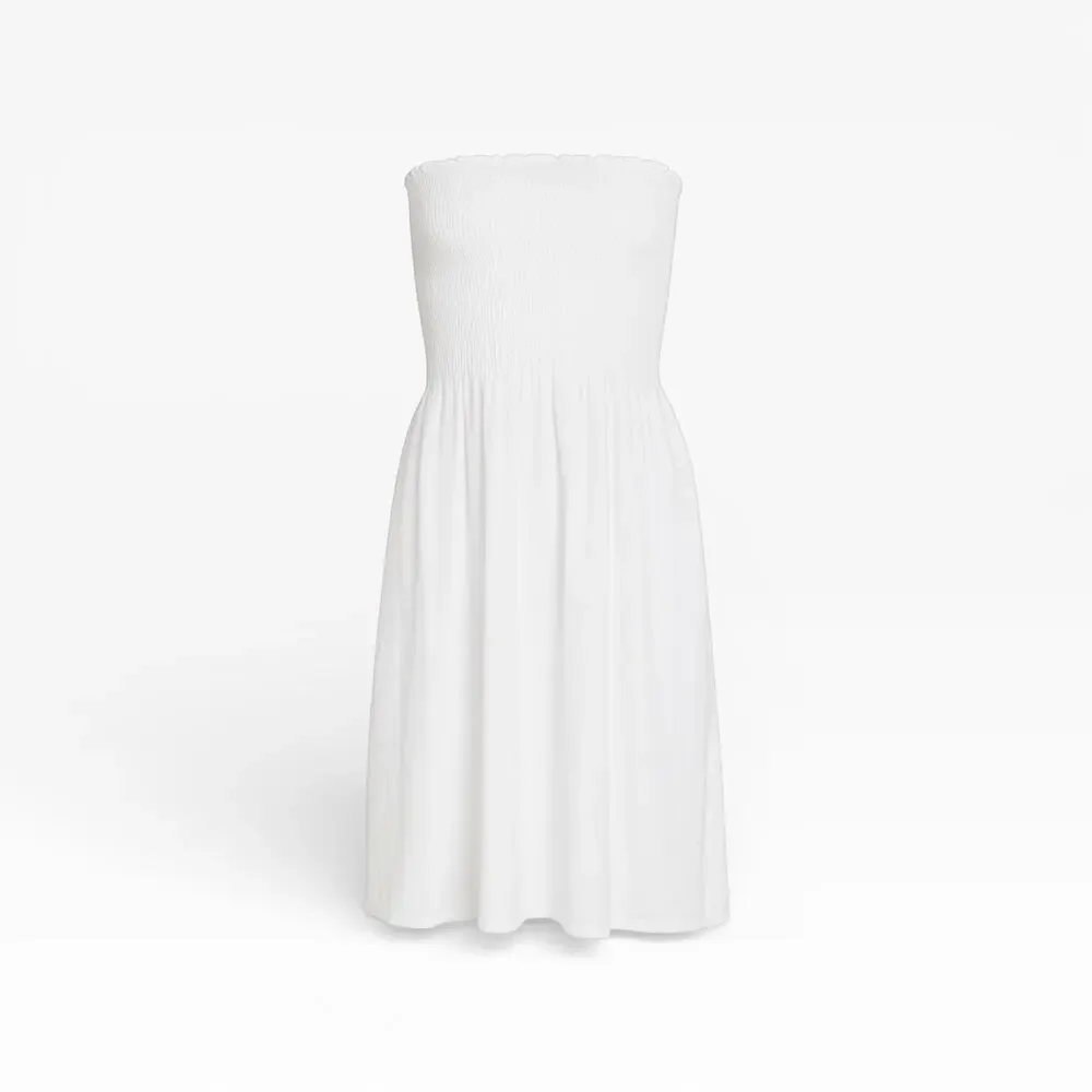 Beach Riot Lilee Strapless Smocked Swim Cover-Up Mini Dress in White - Large